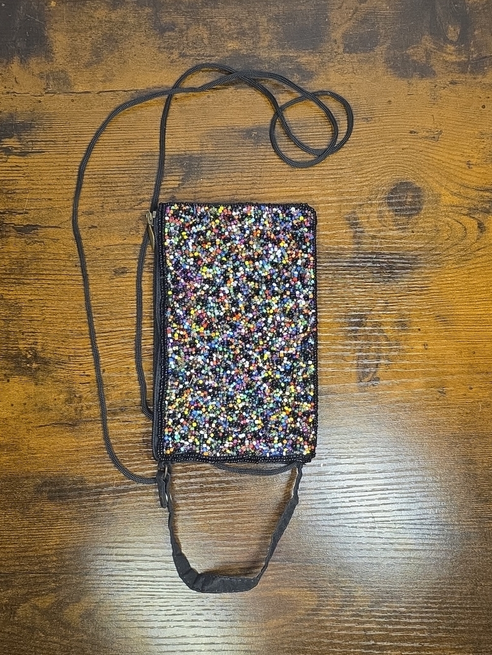 Vintage 90s/Y2K Multicolor Beeded Crossbody Wristlet- Black